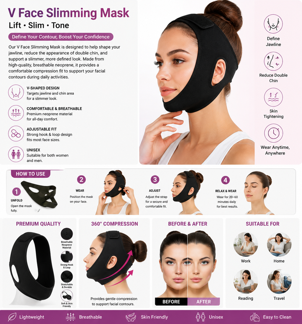 V-Face Slimming Mask | Adjustable Chin & Jawline Support Band for Men & Women